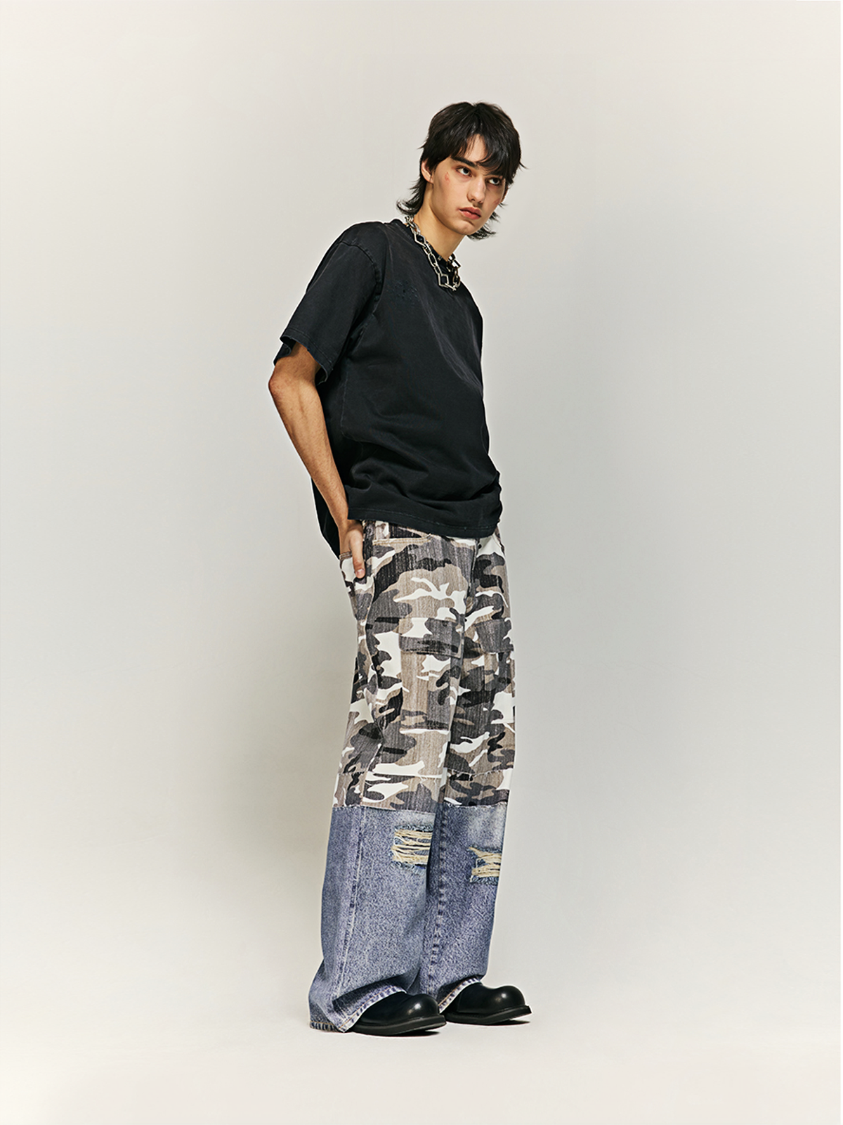 Camouflage Spliced High Street Wide-leg Jeans