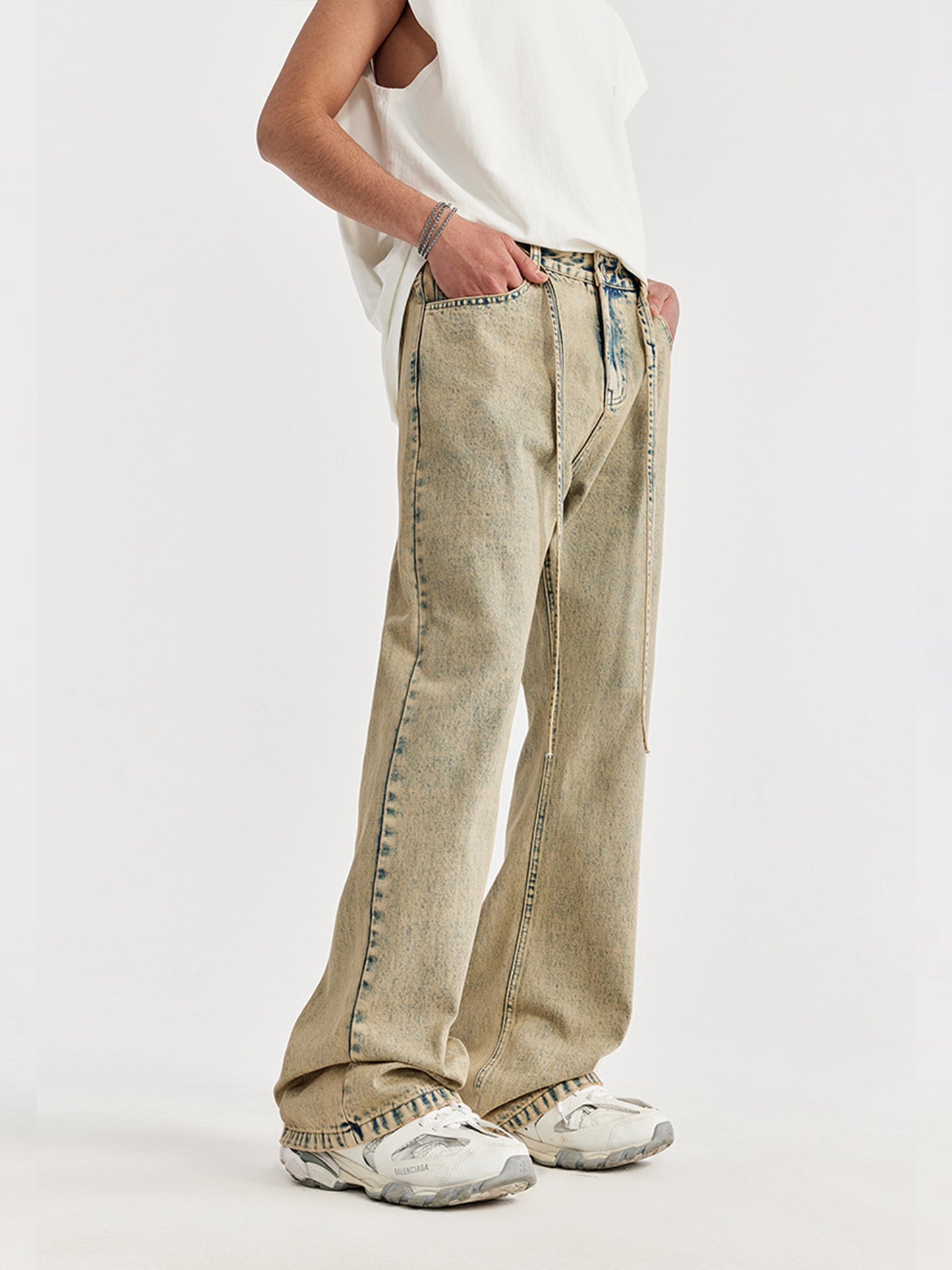 Wasteland-style Sand-yellow Distressed Jeans