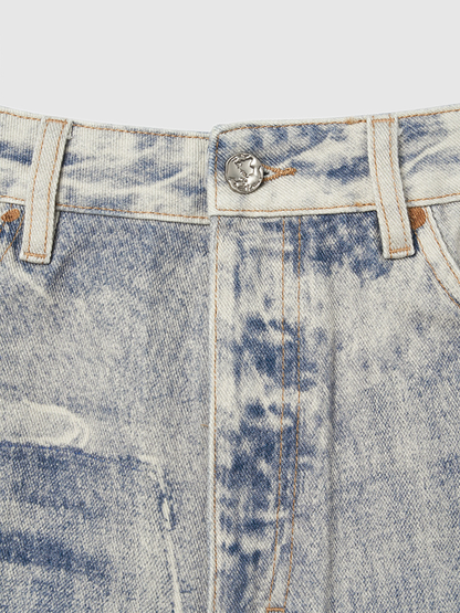 Water-washed Snowflake Print Jeans