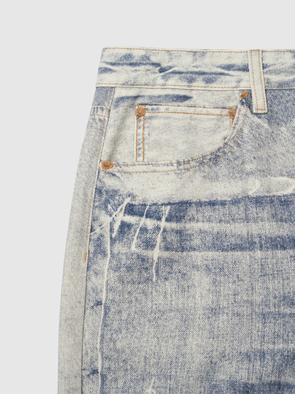 Water-washed Snowflake Print Jeans