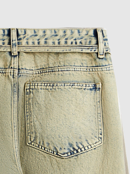 Wasteland-style Sand-yellow Distressed Jeans