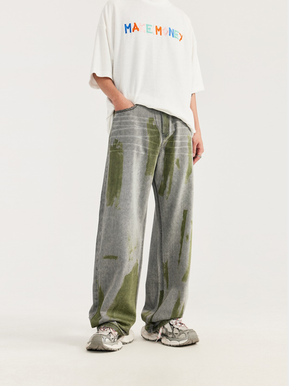 Oil Painting Creative Straight-leg Jeans