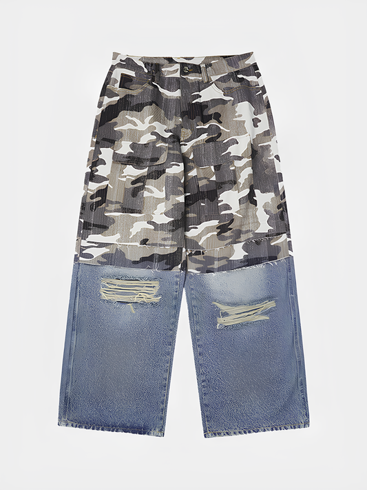 Camouflage Spliced High Street Wide-leg Jeans