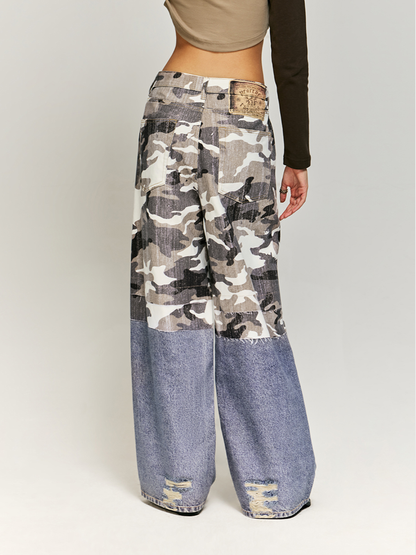 Camouflage Spliced High Street Wide-leg Jeans