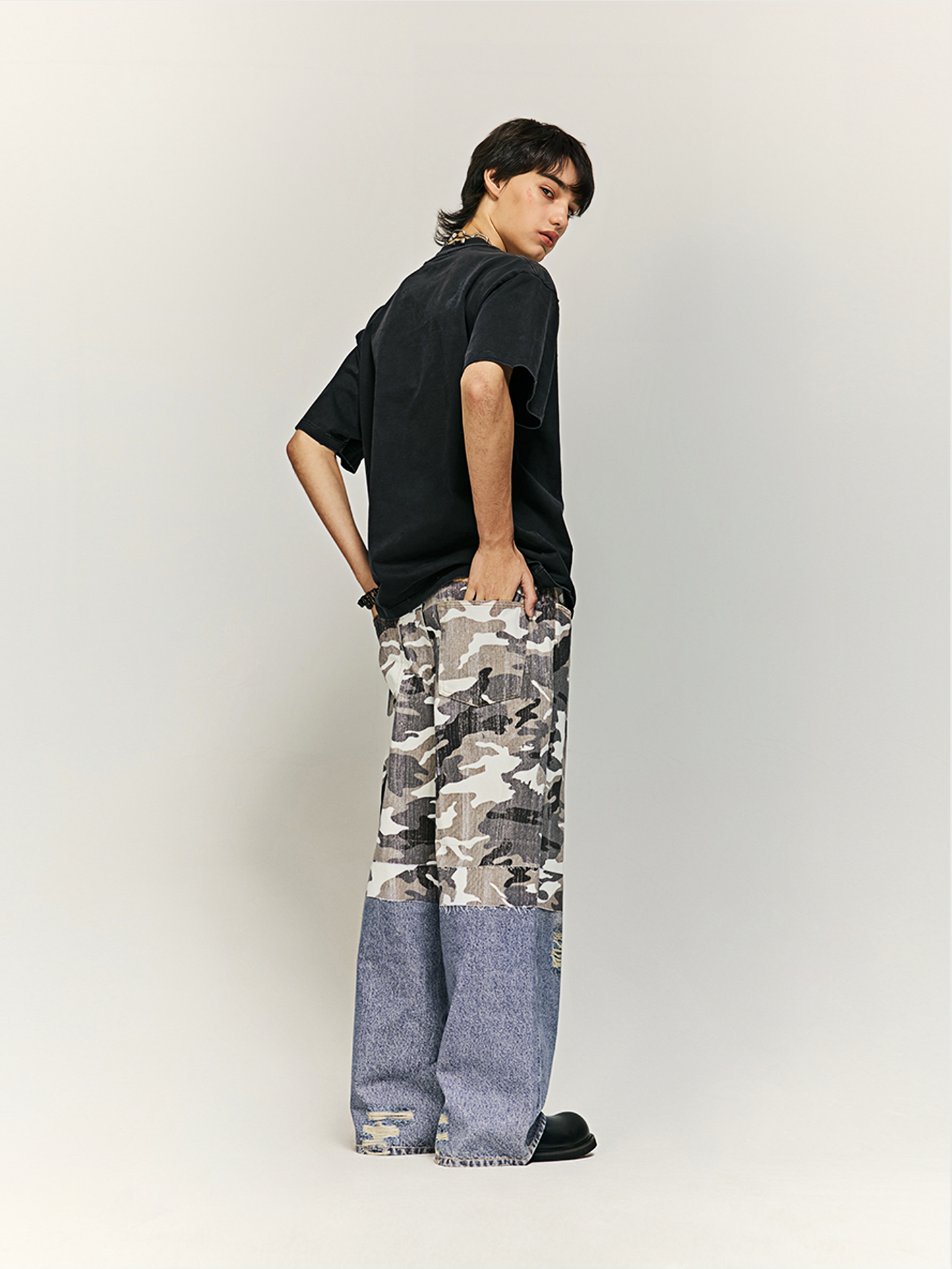 Camouflage Spliced High Street Wide-leg Jeans