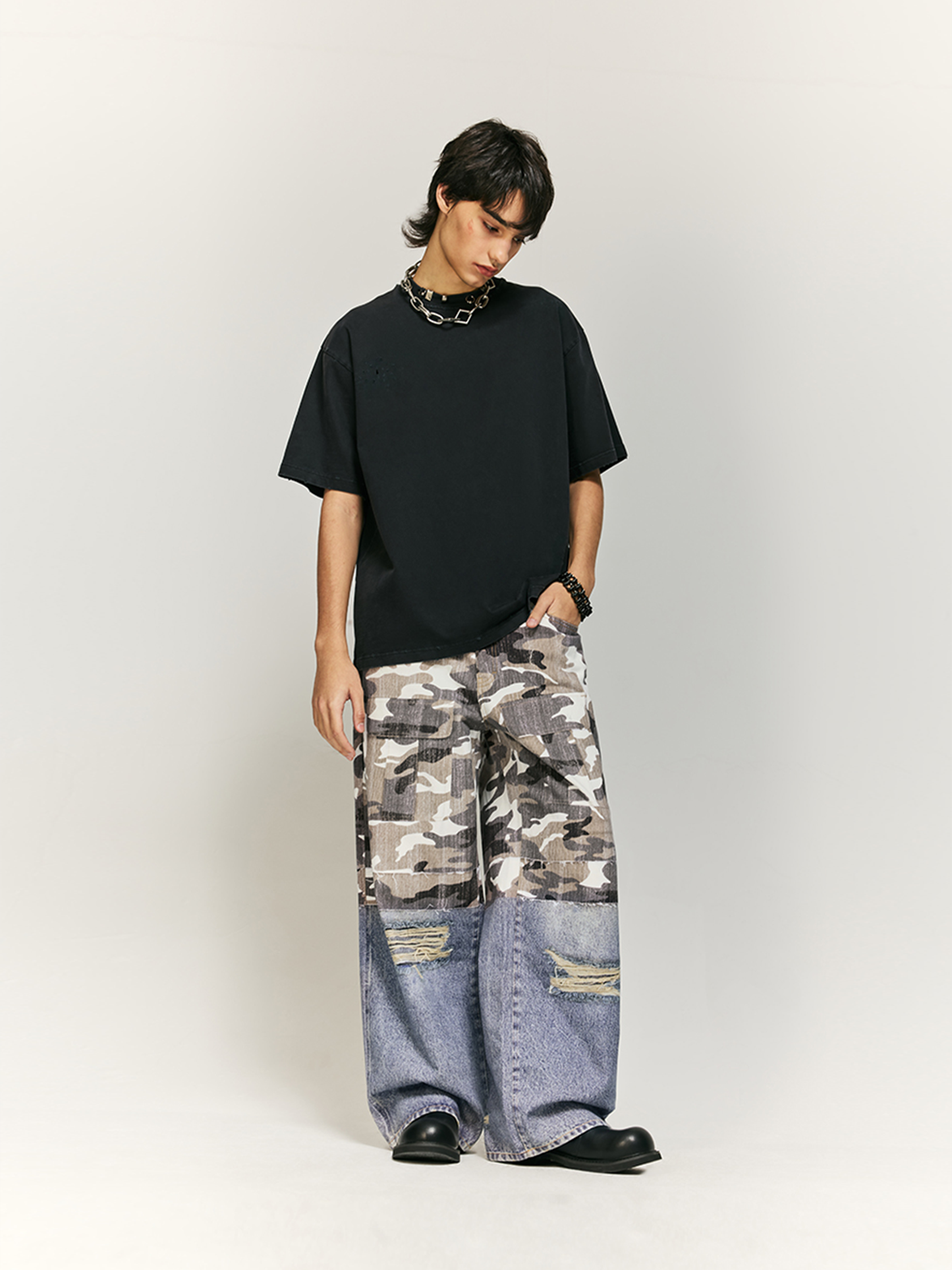 Camouflage Spliced High Street Wide-leg Jeans