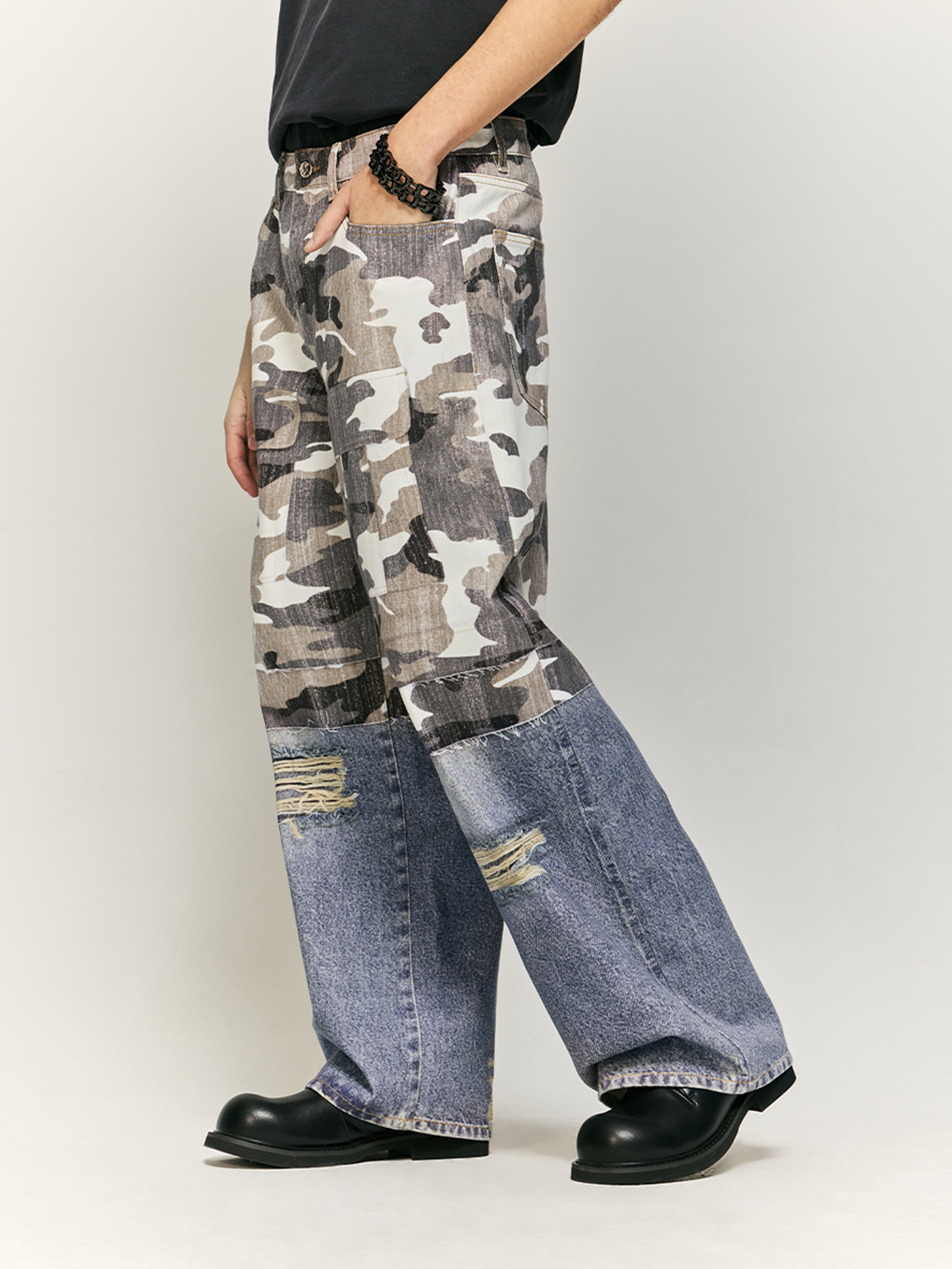 Camouflage Spliced High Street Wide-leg Jeans