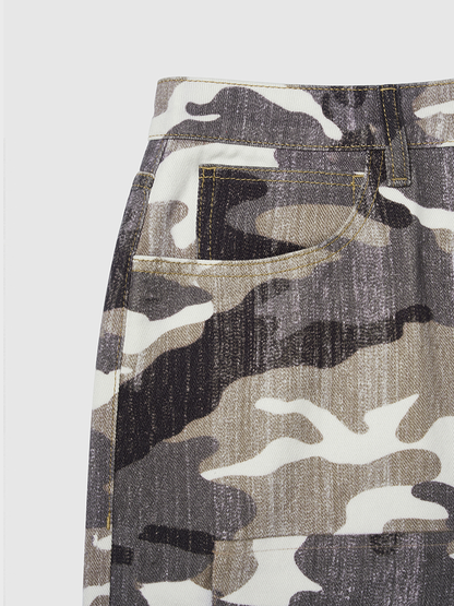 Camouflage Spliced High Street Wide-leg Jeans